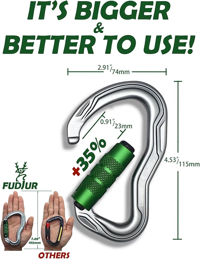 CE Certified 30KN Upgrade Auto Locking Climbing Carabiner Clip Twist Lock Heavy Duty Climbing Carabiner for Rock Climbing, Hammocks, Rappelling, Rescue, and Hunting D-Shaped 4.53 Inch