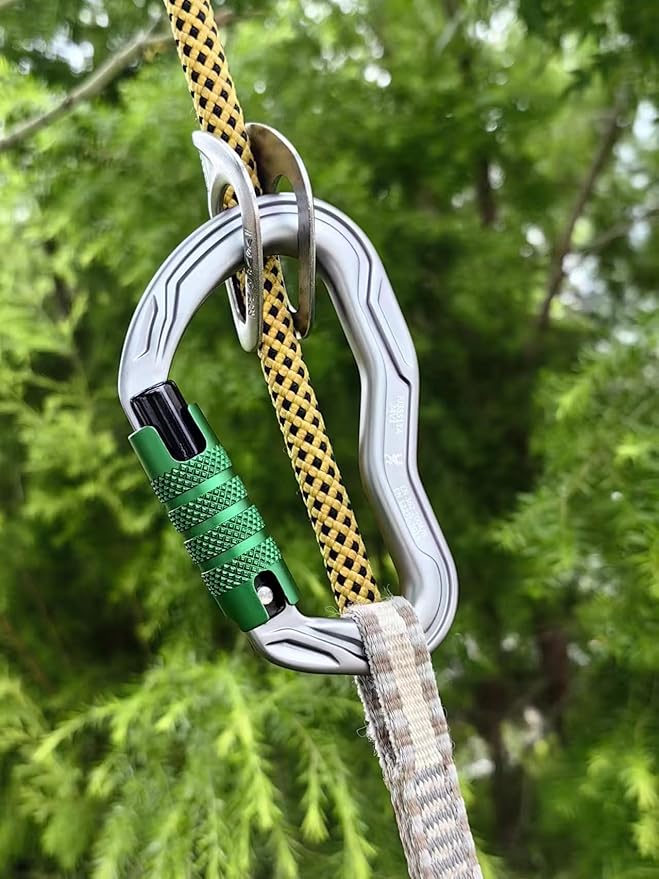 CE Certified 30KN Upgrade Auto Locking Climbing Carabiner Clip Twist Lock Heavy Duty Climbing Carabiner for Rock Climbing, Hammocks, Rappelling, Rescue, and Hunting D-Shaped 4.53 Inch