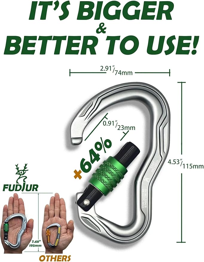CE Certified 30KN Screwgate Locking Climbing Carabiner Clip Lock Heavy Duty Carabiner for Rock Climbing Hammocks Rappelling Rescue and Hunting D-Shaped