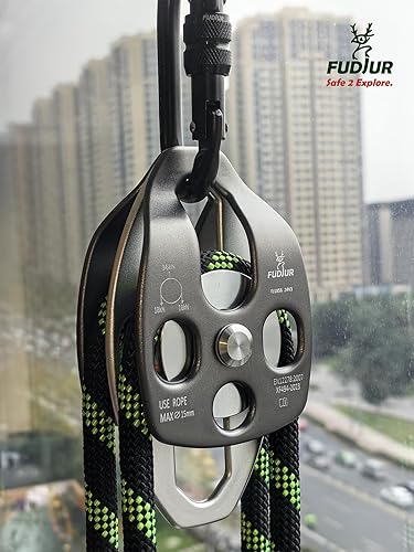 CE 36kN Large Rescue Climbing Pulley Double Sheave with Swing Plate, Portable Outdoor Safety Pulley for Backyard Zipline,Climbing&Rock Lifting,Fits Rope up to 15 mm/Holds Up to 8046lbs