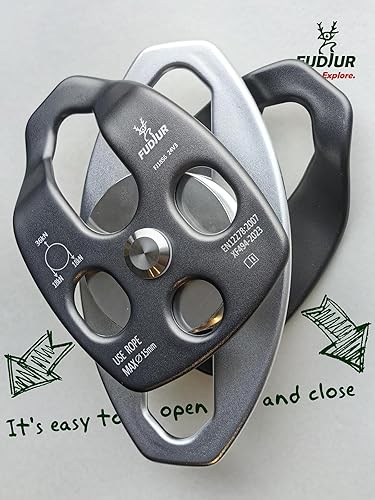 CE 36kN Large Rescue Climbing Pulley Double Sheave with Swing Plate, Portable Outdoor Safety Pulley for Backyard Zipline,Climbing&Rock Lifting,Fits Rope up to 15 mm/Holds Up to 8046lbs