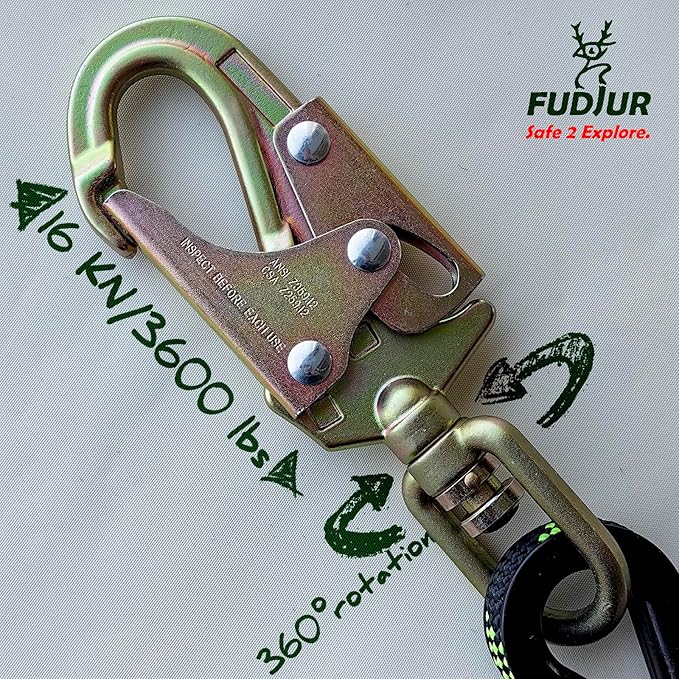 Arborist Positioning Lanyard - 1/2 in Polyester Rope with a Steel snap Hook That Prevents The Rope from Twisting - Adjustable, High Visibility, CE Certified for Work Positioning and Tree Climbing