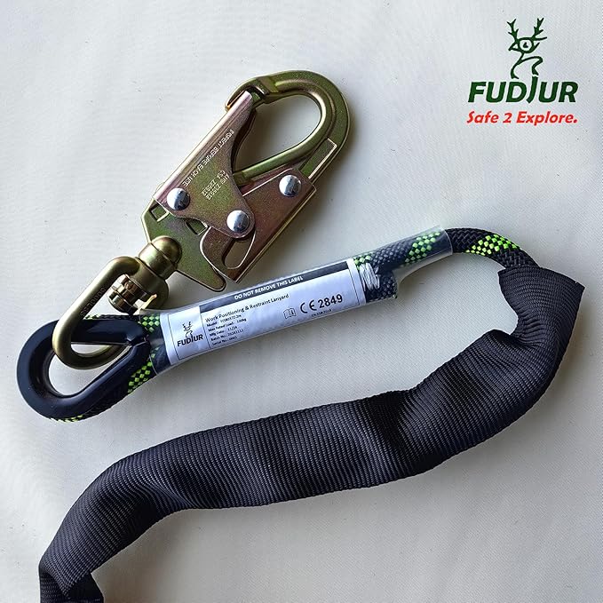 Arborist Positioning Lanyard - 1/2 in Polyester Rope with a Steel snap Hook That Prevents The Rope from Twisting - Adjustable, High Visibility, CE Certified for Work Positioning and Tree Climbing